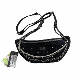 Badgley mischka denim diamond quilted fanny pack with pearls